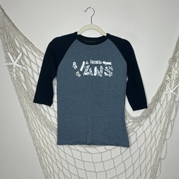 VANS Kid's Custom Fit Baseball-Style Skateboard Graphic Tee Grey & Black M - Picture 1 of 6
